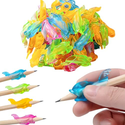 Pencil Grips,30PCS Little Fish Dolphin Soft Silicone Pen Grips for Children Handwriting,Pencil Holder Trainning Grip Writing Posture Correction Tools for Toddlers, Preschoolers,Assorted Colors