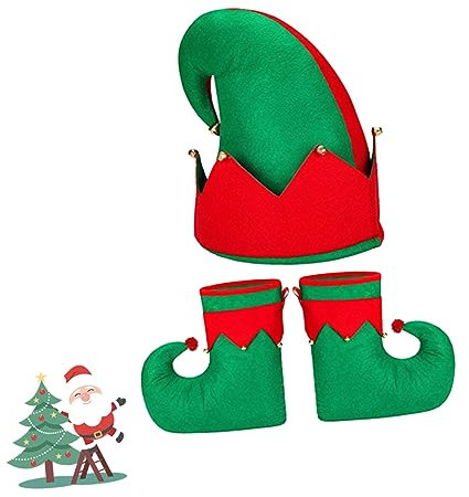COLLBATH 3-teiliges Schuh-/hut-kostüm für Erwachsene Weihnachtskostüm Hut Schuhe Party-outfit