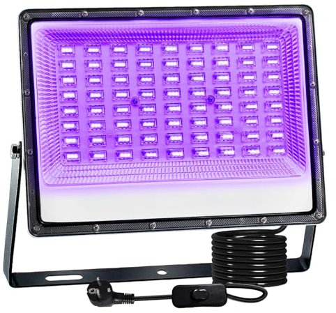 UV Schwarzlicht Strahler 150W, LED Schwarzlichtlampe IP66 Wasserdicht UV Fluter mit Stecker, Flutlicht für Glow Party, Blacklight Party, Bar, Disco