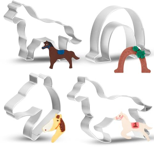 Blulu 4 Stück Keksausstecher Pferd Ausstechform aus Edelstahl Pony Hufeisen und Pferdekopf Ausstecher Plätzchenausstecher für Weihnachten Geburtstag Pferd Backform für Pferdenudeln Schokopferd
