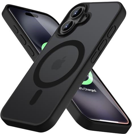KPPIT Hülle für iPhone 16 Hülle,kompatibel mit MagSafe,Transluzente Matt Rückseite,Stoßfester militärnorm SchutzHülle, Magnetische Handyhülle für iPhone 16 case,Schwarz