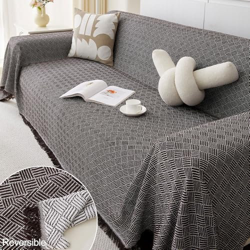 Highdi Sofadecke Universelle Couch Überzug Einteiliger Vielseitige rutschfeste Sofa Cover Decke 1 2 3 4 Sitzer Sofa Überzug L Form Sofabezug Ecksofa (180x420cm,Braun)