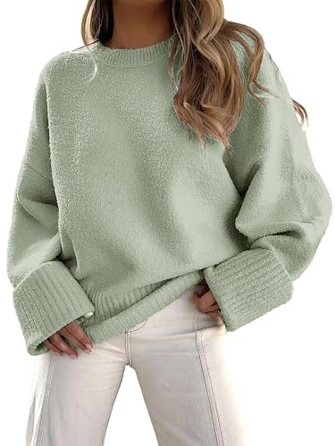 Jhsnjnr Women's Chunky Oversized Jumper Baggy Long Sleeve Knitwear Pullover Knitted Crew Neck Slouchy Sweater Jumpers