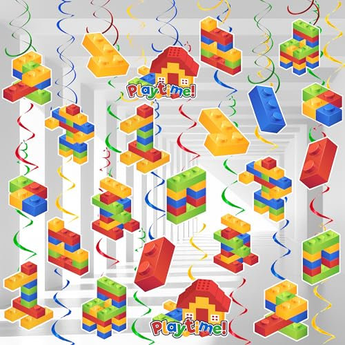 Blockieren Sie die Partyspirale, 56pcs Bausteine Party Hängende Wirbel Bausteine Hängende Dekoration für Bausteine Geburtstag Party