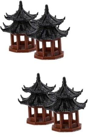 Ciieeo 2 Sätze Pavillon-mikrolandschaft Mini-pavillonstatuen Simulationspavillonmodell Pavillon-Statue, Gartendekoration Mini-pavillon-Statue Tischdekoration Black Plastik 2 Stück * 2