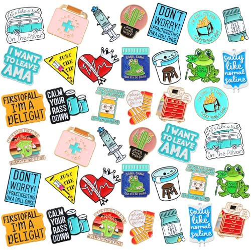 Giegxin 40 Pcs Funny Nurse Enamel Pins Nursing Medical Brooches for Backpacks Cute Novel Lapel Pins Bulk Humorous Nurse Badge Accessories for Paramedic Registered Doctor Healthcare Medical Gift