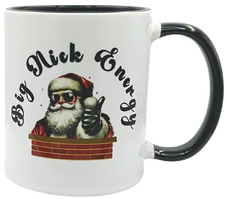 Genius Gifts Funny Ceramic Mug, Black & White 11 oz, with Funny 'Big Nick Energy' Print with Cool Santa Design, Fun Stocking Filler or Secret Santa Gift Idea