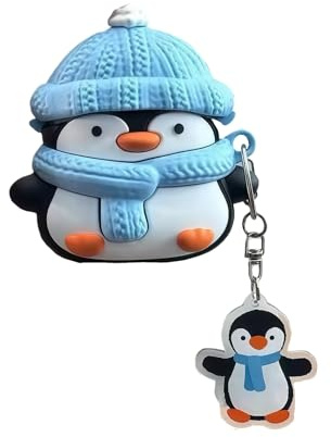 Wireless Charging Earphone Case Compatible with Airpods 4,Cute Animal Hat Penguin Design Soft Silicone Full Body Protective Skin Cover, Kids Girls Women Cartoon Earbuds Accessories with Pendant