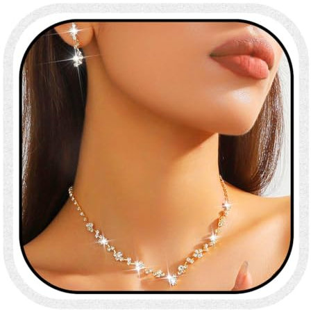 Fashband Kristall-Brautschmuck-Set, silberfarbene Strasssteine, Halskette, Ohrringe, Kostüm, Brautschmuck für Damen, Einheitsgröße, Kunstperle, Kein edelstein