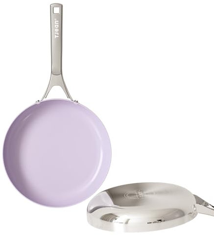 Tjean Sartén de cerámica antiadherente de 26 cm (sin PFTE, PFOA, PFAS) Batería de cocina no tóxica con mango de acero inoxidable, apta para cocinas de inducción, gas, eléctricas y hornos, apto para