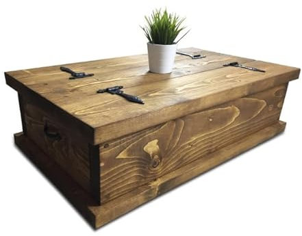 Beaulieu Truhe aus massivem Holz, handgefertigt, mit Stauraum, stilvoller Couchtisch (mittlere Eiche, 100 x 60 x 33 cm)