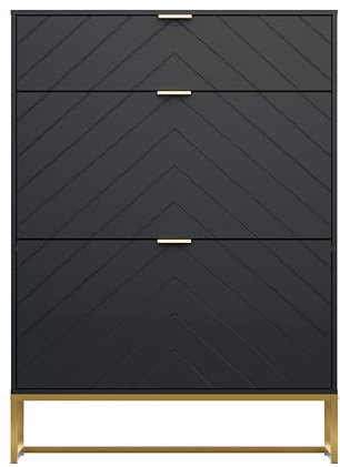 UEV Shoe Storage Cabinet with 2 Compartments & 1 Hidden Shelf, Adjustable V-Line Shoe Rack for Living Room, Hallway (Black)