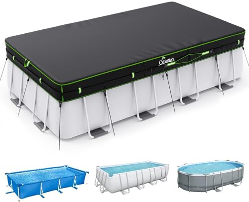 UIRWAY Bâche d'hiver rectangulaire pour piscine avec bandes réfléchissantes | Bâche de piscine pour piscine hors sol, avec attache de corde et clous lumineux au sol, pour piscines rectangulaires ou