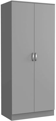 Schmaler 2-türiger Kleiderschrank mit Einlegeboden & Kleiderstange – platzsparende Aufbewahrungslösung für kleine Schlafzimmer – Grau lackiert, Maße B 76 x T 46 x H 180 cm
