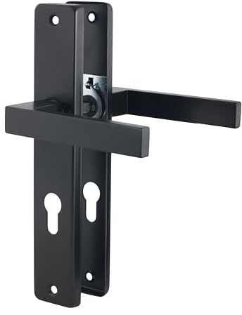 QRS - KWADRO Türgriffe Innentüren Schwarz Matt - Türklinken Innen Eckig - Langschildgarnitur, aus Stahl & Aluminium, Türdrückergarnitur, Drückergarnitur Zimmertür, Türbeschlag - 90mm, PZ90