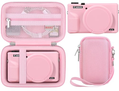 BOVKE Hard Case + Silicone Cover for Canon Powershot G7 X Mark III, Pink | Shockproof EVA Storage Bag & Anti-Slip Soft Silicone Skin Sleeve w/Removable Lens Cap, G7 X III Camera Protection Bundle Kit