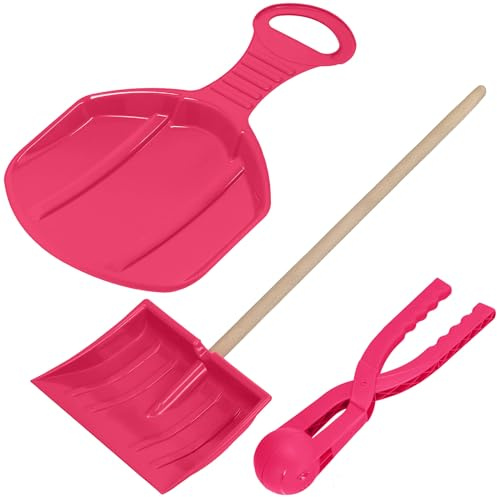 KOTARBAU® Schneespielset – Schlitten mit Griff - Poporutscher – Rutschbahn – Schneeschaufel für Kinder – mit Holzstiel - Schneeballautomat – Rosa