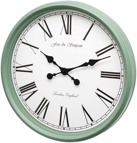 Fox and Simpson Grand Central Station Extra Large 50cm / 20-Inch Wall Clock in Cream (Grün)