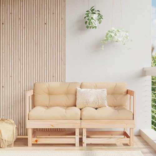 IBUQDDV Ecksofa aus Massivholz Kiefer mit 2 Kissen, Modulares Gartensofa für Terrasse und Garten, Robustes Outdoor-Sofa mit Latten-Design und Polsterkissen, Bequemes Sitzmöbel