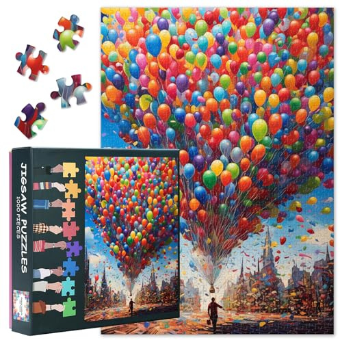 Puzzle 1000 Teile Bunter Ballon Puzzle Erwachsene Puzzles Für Erwachsene, Ballons am Stadthimmel Puzzles Challenge Spiel Familienaktivitäten Home Dekoration, 50x70cm