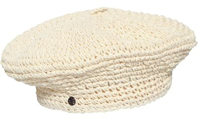 LOEVENICH Damen Baskenmütze gehäkelt aus Papier | einfarbig sommerlich | elastisches Futterband Cream