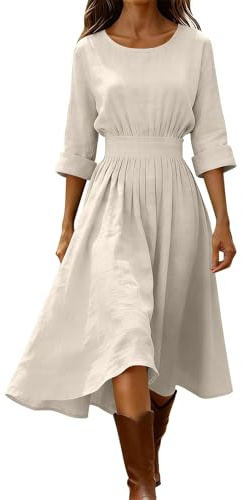 SCBFDI Maxi Dress Robe Rose Femme Printemps Longue Blanche Boheme Guinguette Imprimée Mariée Chic Coton Lin de Beige M Beige M
