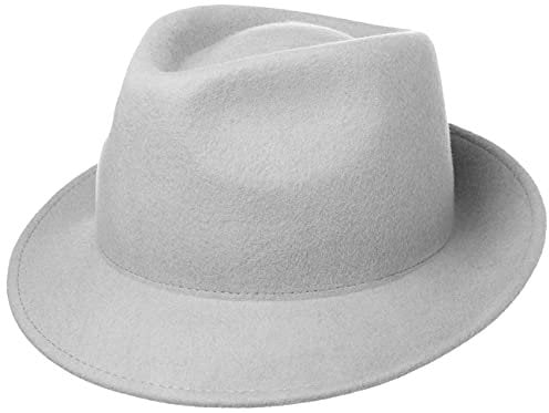 Lipodo Trilby Hut aus Wollfilz Herrenhut Made in Italy Herbst Winter hellgrau M (56-57 cm)