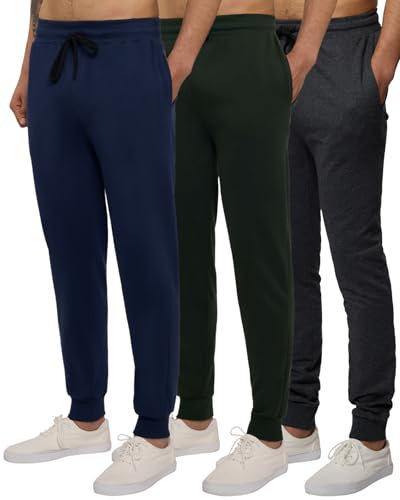 Real Essentials - Confezione da 3 Pantaloni Sportivi da Uomo in Pile Tecnico Ultra Morbido con Tasche, Disponibili Anche in Taglie per Persone Alte e di corporatura Robusta (Big & Tall), Set a, S