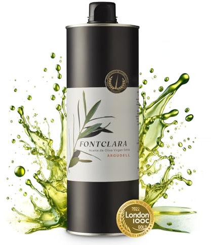 FONTCLARA Argudell Aceite de Oliva Virgen Extra de España, Premiado, Frutado Fuerte, Ideal para Platos Complejos, Extracción en Frío, Freir, Cocinar y Hornear, Botella de 1l