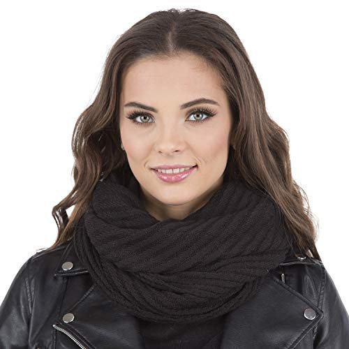 Vivisence Damen Winter Loop Schal Aus Modischer Gemütlich Wärmendem Garn Doppelt Um Den Hals Tragbar Wintertage Frauen Elegante Und Sportliche Outfits Winter Herbst Modell 7017S, Schwarz,Einheitsgröße