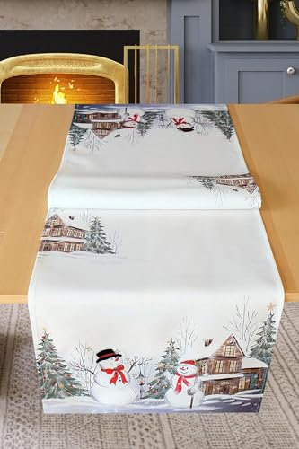 KAMACA Tischläufer 40x85 cm mit hochwertigem Druck-Motiv Küche Esstisch Eyecatcher Herbst Winter Weihnachten (Schneemänner 40x85)