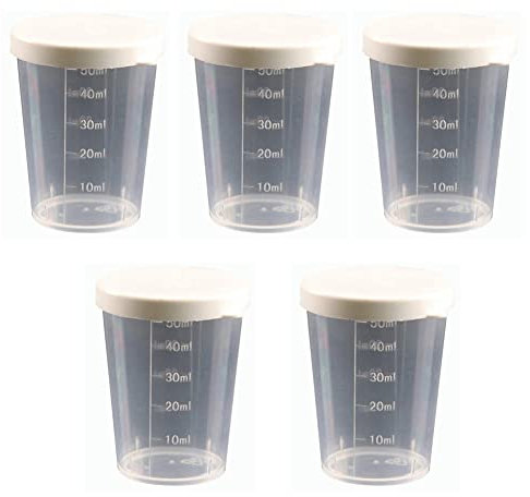 Vaso medidor de plástico, 50 ml, transparente, graduado, con tapas de rosca, para laboratorio, líquidos de cocina