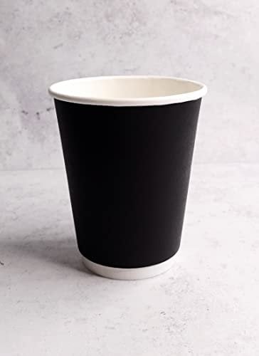 HOT BARGAINS, 200 X 8oz Black Insulated Takeaway Disposable Double Wall Paper Coffee and Cold Drinks Cups for Birthday Party, Restaurant, Holidays, BBQ (8 oz Black Cups Only)