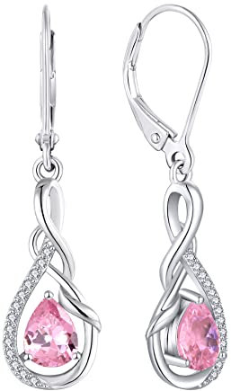 Starchenie Infini Boucles d'oreilles en Argent 925 Pierre de Tourmaline Rose Naissance Zircon Pendantes Bijoux pour Femme