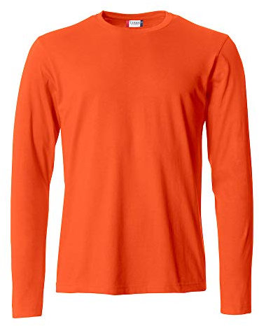 Clique - Men's Long Sleeve T-Shirt Basic-T L/S, Cotton Jersey, Elastic Collar, Sweatband, Slim-Fit Fit, Orange, XXL