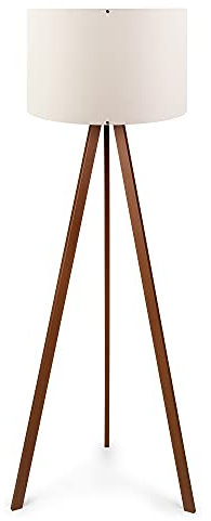 Lámpara de pie pantalla recta con 70% mdf / 30% pvc fabric, blanco trípode oscuro, colección Tanganica, 38x38x140, casquillo E 27