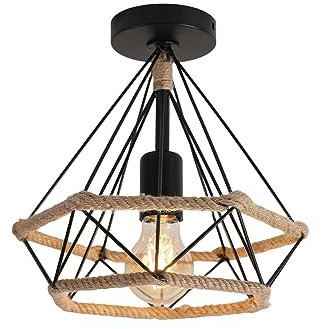 DAXGD Plafoniera Soffitto Vintage, Lampada da Soffitto Retrò in corda metallica a gabbia, Lampadario Industriali E27 per camera da letto, cucina, soggiorno (lampadina non inclusa)