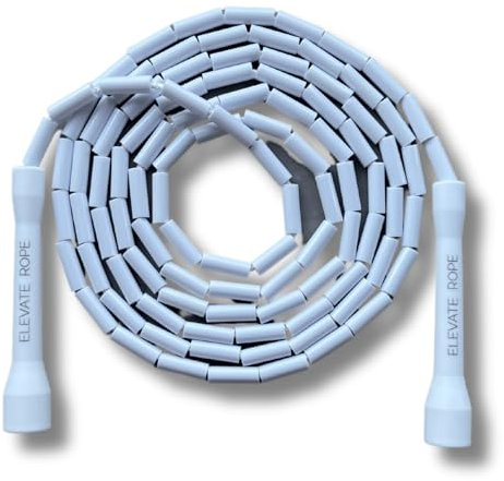 Elevate Rope Beaded Jump Rope - Professional Jump Rope with an adjustable length up to max. 3 mt, thickness 3mm poly cord/8mm including perlen, weight 0.1 kg. (White), Weiß