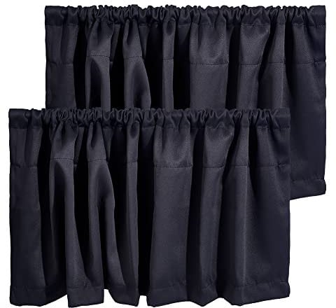 OLYCRAFT 2 Panneaux Noir Cantonnières Occultantes Demi-Rideau de Fenêtre Petite Fenêtre Tringle à Tringle de Cuisine Cantonnière Courte Fenêtre pour Cuisine Salon Chambre - 132x45.7x0.6cm