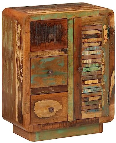 vidaXL Sideboard, Kommode mit 3 Schubladen 2 Fächern, Wohnzimmerschrank Anrichte mit Tür, Schrank Beistellschrank Flurschrank, Altholz Massiv