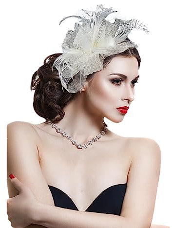 SJTJSPX Chapeau Bibi de Mariage Femme Fille Fascinator Chapeau Maille Bandeau avec Pince à Cheveux Vintage Elégant Serre Tête Chapeau Nuptiale Mariée Tea Party Cocktail Photographie Soirée Fête