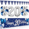 20. Geburtstag Deko Mann Frau - Happy Birthday Banner Blau Silber, Luftballons, Wimpel Girlande, Hintergrund Ballons Marineblau Silber für Jungen Party Deko