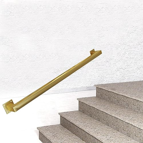 Treppengeländer, 30 cm – 600 cm, Treppengeländer aus verzinktem Eisenrohr, wandmontierte industrielle Vierkantrohr-Baluster in Schwarz/Weiß/Gold, rutschfeste Handläufe ( Farbe : Gold , Size : 600cm )