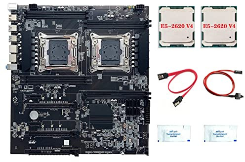 Oikabio Carte MèRe Double Socket X99 + 2 Processeurs XE5-2620 V4 + 2 Graisses Thermiques + Câble de Commutation + Câble SATA LGA2011 V3/V4 8 Emplacements RAM DDR4 ECC