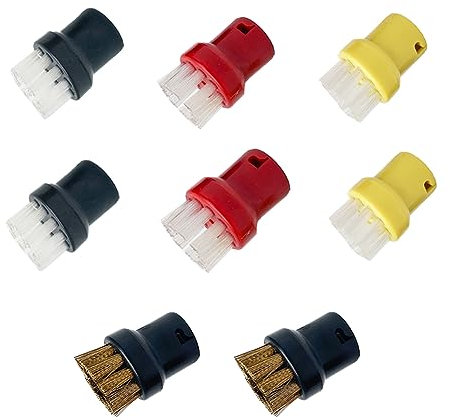 Donkivvy 8 boquillas de cepillos Redondos para Limpiador de Vapor para Karcher SC1 SC2 CTK10 SC3 SC7, 6 boquillas de Cepillo de Nailon, 2 boquillas de Cepillo de Alambre de latón