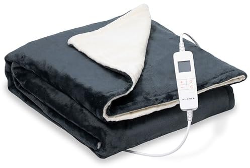 KLAMER Heizdecke mit Abschaltautomatik, 180x130 cm, waschbare Wärmedecke, 10 Temperaturstufen, elektrische Heizdecke geeignet für Bett, Sofa und Büro, dunkelgrau