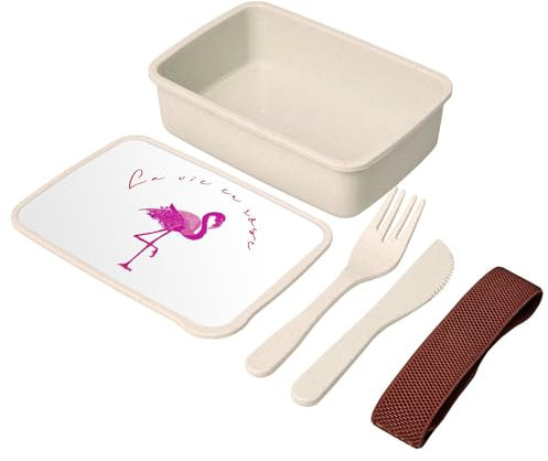 Fabulous Lunch Box - Boite à Repas avec couverts Flamant Rose la Vie en Rose Dessin Texte Rouge - 700 ml
