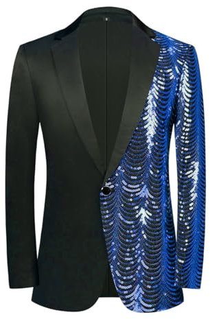 PYJTRL Uomo Verde Blu Oro Foglie Modello Paillettes Blazer(Royal Blue,XL)