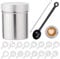 Kakaostreuer für Cappuccino 20Pcs, Edelstahl Pulverstreuer, Druckform Schablonen Kaffee, 16Pcs Kaffee Cappuccino Schablonen mit Coffee Art Pull Pin, Rührlöffel, Schokoladenstreuer