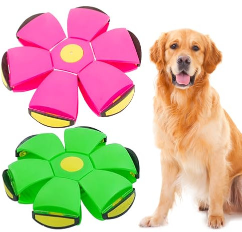 BADWALT Dog Flying Disc Toy, Pet Toy Flying Saucer Ball with 3 Light for Dogs, Flying Saucer Ball Dog Toy Outdoor Toy Doggy Disc Ball, Outdoor Games Green+Pink 2PCS